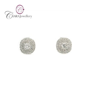 AU750 18K Ajuste de pendiente de Halo doble Oro blanco con diamante natural y oro rosa para fiesta de aniversario de boda de compromiso - Product Image 1