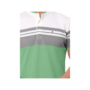 Polo de Manga Corta para Hombre con Bloques de Color y Patrón a Rayas, Corte Regular, Casual, Verde, Blanco, Gris, Tejido, Cuello Redondo - Product Image 6