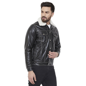 Men's Genuine Leather <b>Waterproof</b> Aviator <b>Jacket</b> with Fur Collar Cuffs Cotton Filled Winter <b>Warm</b> Moto Biker Style Zipper Closure - Product Image 4