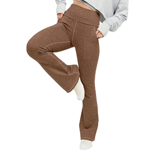 Legging évasé taille haute marron pour femme, respirant, extensible dans les quatre sens, idéal pour l'entraînement et le fitness – Meilleure vente - Product Image 3
