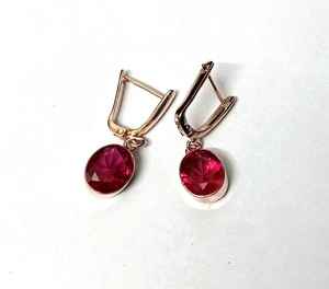 Pendientes de rubí en plata de ley 925 con baño de oro rosa de 14K, cierre de gancho, hechos a mano, joyería de piedras preciosas, regalo para mujer - Product Image 6