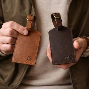 Étiquettes de bagage de luxe en cuir pleine fleur avec rabat de confidentialité, étiquettes nominatives pour valise, accessoires de voyage personnalisés en gros LMP-0152 - Product Image 5