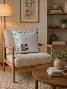 Hand Block Printed Red Floral Cotton Cushion Cover with Green Border Decorative <b>Sofa</b> <b>Pillow</b> Cover for Home Decor - Product Image 4