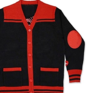 Cárdigan de Punto Negro y Rojo para Mujer, Cuello en V, Manga Larga, Botones en Contraste, Bolsillos Delanteros, Estilo Clásico Informal para Todas las Temporadas - Product Image 3