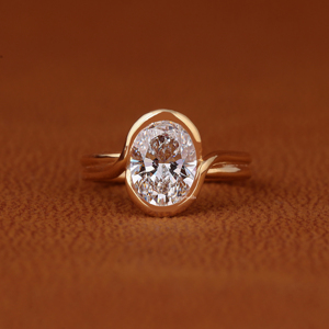 3 Carat Oval Cut Lab Grown Diamond Engagement Ring 14K <b>Solid</b> Gold Bezel Set Solitaire Double Shank Ring IGI Certified - Product Image 1