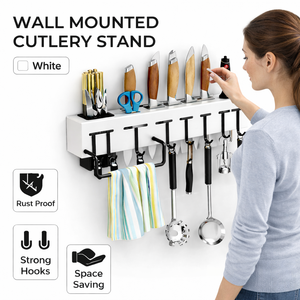 Wall-mounted Storage Organizer <b>Kitchen</b> Knife Spoon Utensils Wall-mounted Holder <b>Rack</b> with Towel Hanger - Product Image 3