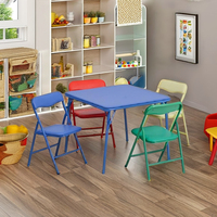 5-teiliges Langlebiges Klappbares Quadratisches Metall-Tisch-Set im Farmhaus-Stil mit 4 Stühlen für Kinder, Zuhause, Schule, Apartment, Esszimmer-Möbel