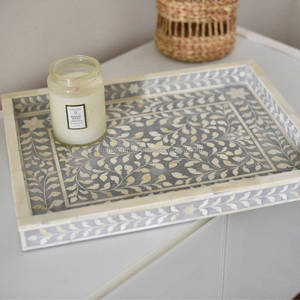 Bandejas para servir de madera de resina MDF de tamaño personalizado, diseño Floral con incrustaciones de hueso de alta calidad, estilo Vintage, hogar, Hotel, servicio de comida Rectangular - Product Image 4