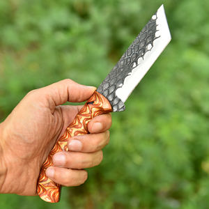 Couteau Tanto à lame fixe fait main sur mesure, acier carbone pleine tige, manche en bois Pakka, longueur totale 9 pouces, couteau de chasse et d'extérieur - Product Image 3