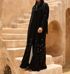 Abaya de manga larga con cuello en V y cuentas hecha a mano, la más vendida, con dobladillo acampanado, moda modesta, uso diario, estilo vintage, largo hasta el suelo, para Eid y Ramadán - Product Image 5