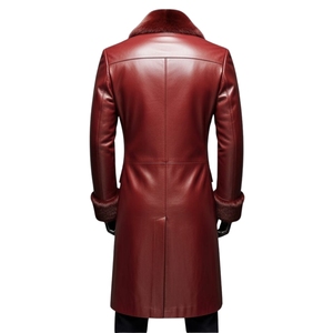 Manteau long en cuir bordeaux pour homme, doublé de fourrure, en véritable peau de mouton, veste de luxe pour l'hiver - Product Image 3