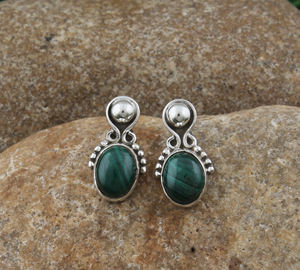 Natural Malachite Drop <b>Earrings</b> 925 Sterling Silver <b>Green</b> Striped Gemstone Women Luxury Handcrafted Jewelry November Gift - Product Image 2