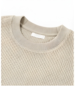 T-shirt en coton épais surdimensionné à texture gaufrée vintage, épaules tombantes, vente en gros, OEM - Product Image 4