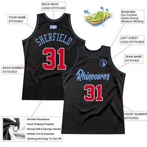 Maillot de basket-ball personnalisé noir, rouge et bleu clair, uniforme d'équipe professionnel, respirant, pour l'entraînement, avec logo personnalisé en mesh - Product Image 2