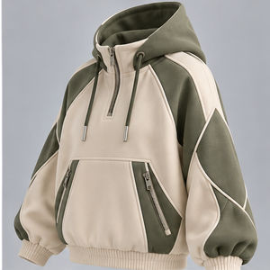 <b>Men's</b> Solid <b>Half</b> <b>Zip</b> Hoodie Drawstring Sleeve Casual Pullover <b>Sweatshirt</b> with Pocket OEM Service Eco-Friendly Breathable - Product Image 3
