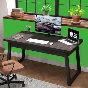 55 pollici in legno metà del secolo moderno Executive Desk Home Office studio tavolo da scrittura con cassetto rustica PC scrivania del computer portatile - Product Image 2