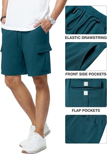 Pantalones Cortos Bermuda Cargo a Cuadros Color Verde Azulado para Hombre, Cintura Media, Cordón Ajustable, Bolsillos Casuales, 100% Poliéster, Tejido Transpirable de Secado Rápido - Product Image 5