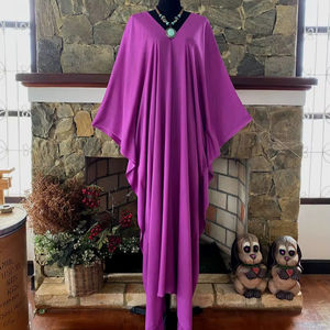 ชุดเดรสคาฟทันผ้าเรยอนย้อมสีม่วงแบบทำมือ ไซส์พลัส คอวี ทรงหลวม สไตล์โบโฮ ยาวแบบแม็กซี่ - Product Image 1