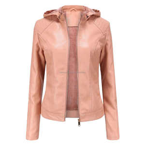 Élégant rose élégant à capuche Moto cuir veste pour femmes polyvalent respirant imperméable fermeture à glissière Durable Sherpa doublure - Product Image 1