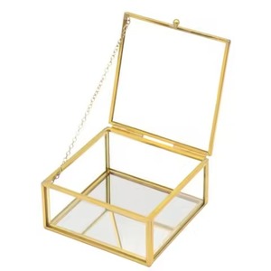 Rectangle Shape Rose Gold Plated Brass And Glass Jewelry Box For <b>Neckless</b> Ring Storage Container Gifting Use Brass Jewelry Box - Product Image 3