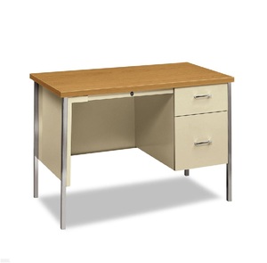 Sturdy metal office <b>desk</b> with <b>wood</b> top and dual lockable <b>drawers</b> ideal for offices or institutions - Product Image 2