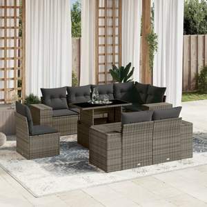 Conjunto de Sofá de Jardín de Ratán PE Gris con Acero con Recubrimiento en Polvo y Vidrio Resistente, Muebles Duraderos para Exteriores - Product Image 1