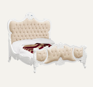 Cama Tapizada Clásica Europea Tamaño King con Cabecera Acolchada de Madera de Caoba Sólida - Product Image 1