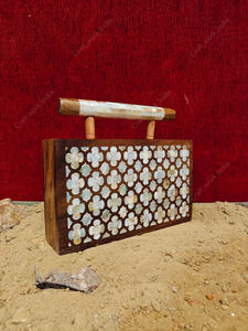 Luxury Wooden Clutch <b>Handbag</b> with Mother of <b>Pearl</b> Floral Inlay Top Handle Designer Evening Party Wedding Bag - Product Image 5