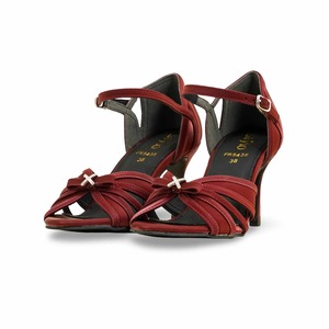 Elegant Maroon Formal Sandals for Women Multi-Strap Kitten Heels Chic Open Toe <b>Bow</b> Accent Party <b>Shoes</b> - Product Image 1