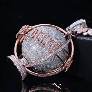 Pendentif Moissanite Charme, test diamant positif, plaqué or rose S925, collier cubain glacé, pendentif globe terrestre personnalisé Hip Hop - Product Image 3