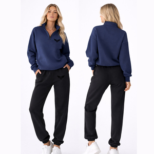 Ensemble de survêtement bordeaux personnalisé pour femme, 2 pièces, sweat-shirt et pantalon de jogging, vêtements de sport décontractés, tenue de fitness avec logo personnalisé - Product Image 2
