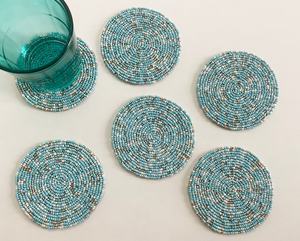 Handmade Beaded Coasters: Blue, Silver, and <b>White</b> (Set of 4/6) - Product Image 2