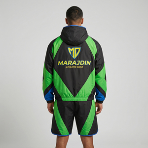 Conjunto Deportivo Unisex con Capucha, Negro, Verde y Azul, de Secado Rápido, Ligero, de Poliéster, Pantalones Cortos de Verano, Manga Larga - Product Image 3