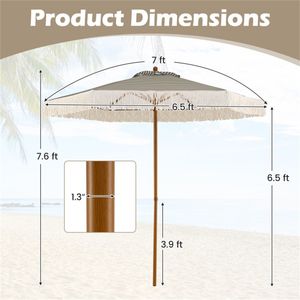 Sombrilla de Patio Boho de 7 Pies con Flecos, Toldo Verde a Rayas, Ventilación Antiviento, Poste de Aluminio, Sombrilla de Playa para Exteriores con Borlas de Algodón para Restaurantes - Product Image 4