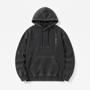 Sudadera con Capucha Negra Texturizada Personalizada para Hombre, Sudadera con Logo Vertical en el Pecho, Estilo Urbano - Product Image 1