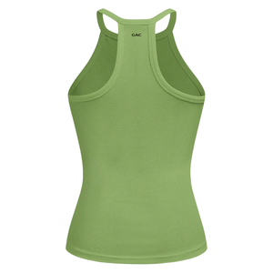 Women Knitted Ribbed Halter Tank <b>Top</b> Slim Fit Sleeveless Breathable Plain Dyed Ruched Side Logo Casual Summer Tee - Product Image 2