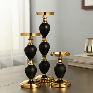 Lot de 3 bougeoirs en aluminium argenté et noir, style contemporain, en forme de pilier, support de bougie en métal, trio moderne pour table - Product Image 6