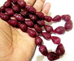 Perles teintées rubis sculptées à la main, taille 10x14mm à 14x20mm, forme goutte d'eau, percées sur une seule face, vendues par lot de 6 perles - Product Image 6