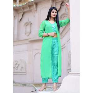 Vestido de Pantalón y Blusa Transparente de Georgette Verde Primavera para Mujer, Talla XS - Product Image 4