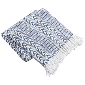 Manta de tiro de cama tejida a mano patrón de herringbon azul algodón con flecos para uso decorativo manta de tiro tejida al por mayor - Product Image 3