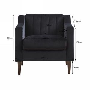 Poltrona Moderna in Velluto per Una Persona, per Camera da Letto, Soggiorno e Ufficio, Nera con Gambe in Legno Massello - Product Image 4