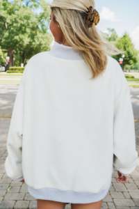 Sudadera Oversize de Cuello Redondo para Mujer, Gris Claro, con Estampado de Letras 'South', Hombros Caídos, de Algodón Tejido, para Otoño - Product Image 2