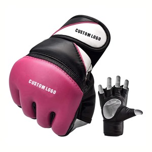 Gants de MMA personnalisés à demi-doigts en cuir PU avec fermeture Velcro, unisexes, pour l'entraînement aux arts martiaux, avec logo par transfert thermique - Product Image 4