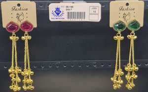 Boucles d'oreilles pendantes en forme de goutte d'eau plaquées or indien avec pierre, longue chaîne, pampilles Ghungroo, bijoux traditionnels bohèmes, vente en gros par paire - Product Image 2