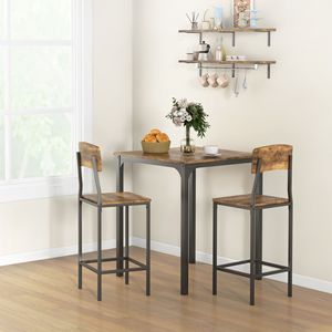 3 Piece Rustic Brown Black Pub <b>Table</b> and Chairs Square Dining <b>Table</b> with <b>2</b> Stools <b>for</b> <b>Small</b> <b>Kitchen</b> - Product Image 2