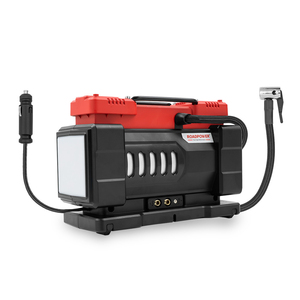 Inflador de Neumáticos Portátil Roadpower de 12V con Doble Cilindro, Luz LED y Múltiples Adaptadores de Boquilla (RP-COM-V50) - Negro/Rojo para Neumáticos - Product Image 1