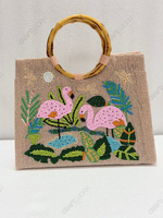 Sac à main structuré perlé Flamingo Printemps-Été-Automne, idéal pour les vacances, vente en gros, fabrication OEM, sac artisanal à porter en bandoulière ou à l'épaule avec poignée