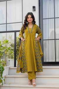 Ensemble Kurta et Dupatta Sarai Jaipur pour femme, en coton, traditionnel, longueur cheville, coupe classique, infroissable, en matériaux recyclés, idéal pour les mariages - Product Image 3