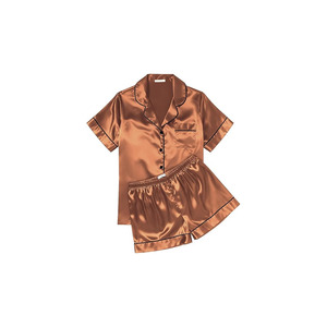 Conjunto de Pijama de Seda para Mujer, Suave, de Manga Corta, con Botones, Top y Pantalones Cortos, 2 Piezas - Product Image 3