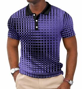 Polo à manches courtes pour homme à motif géométrique noir et blanc, imprimé numérique, décontracté, respirant, tissé, coupe classique - Product Image 6